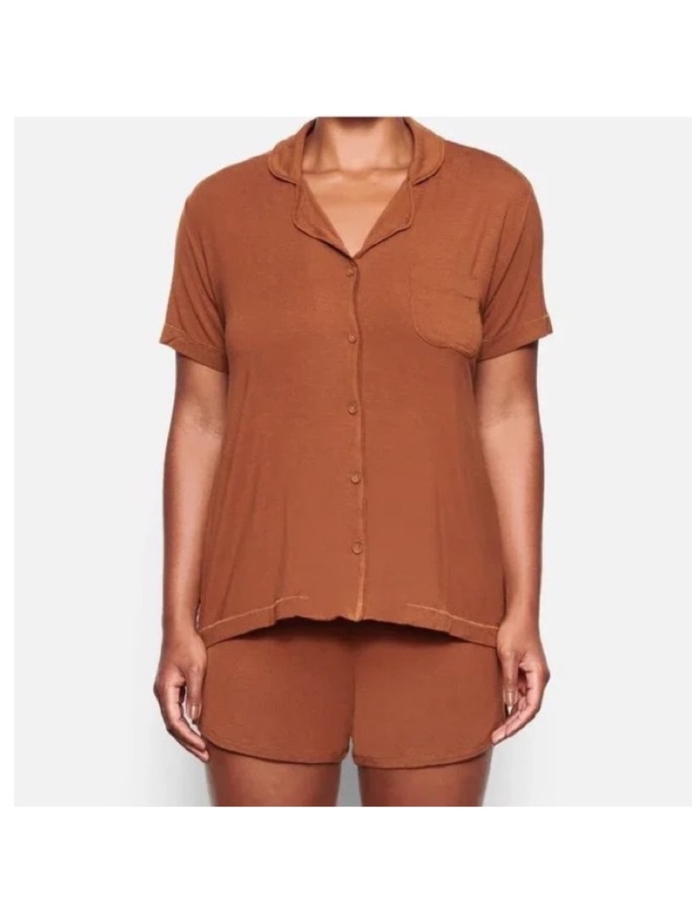SKIMS Short Sleeve Sleep Set in Copper Brown